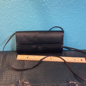 5 for $10: VANESSA Elegant Black Satiny Clutch Small Bag Long Shoulder Strap